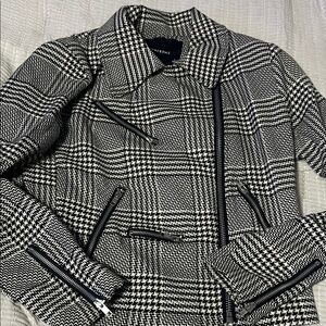 Olivaceous Black and White Houndstooth Moto Blazer